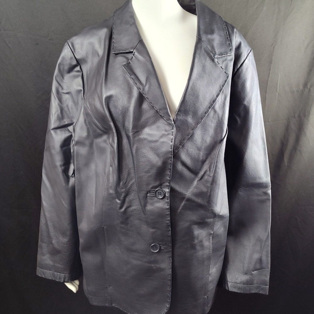 Lane Bryant leather jacket 22 24 black classic pockets office casual chic
